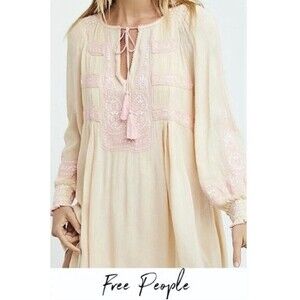 Free People Urban Outfitters Wild Willow dress/tunic Sheer Pink Embroidered Sz M